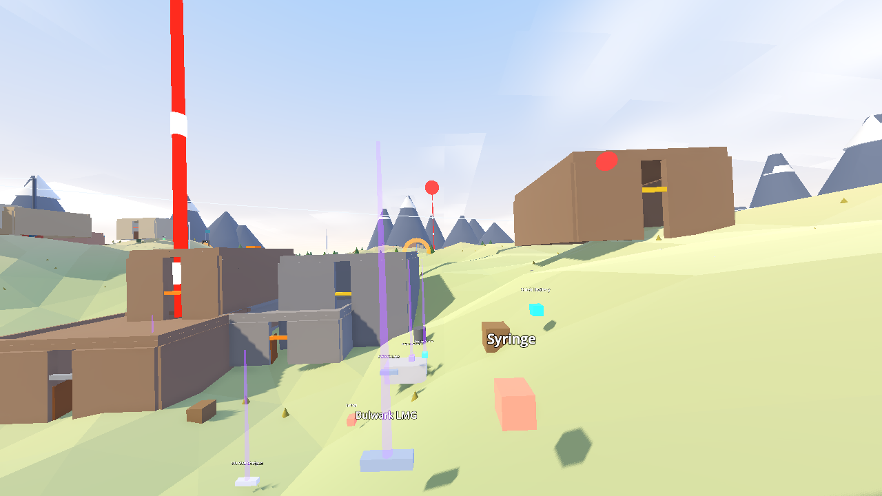 Low-poly battle royale landscape with loot markers